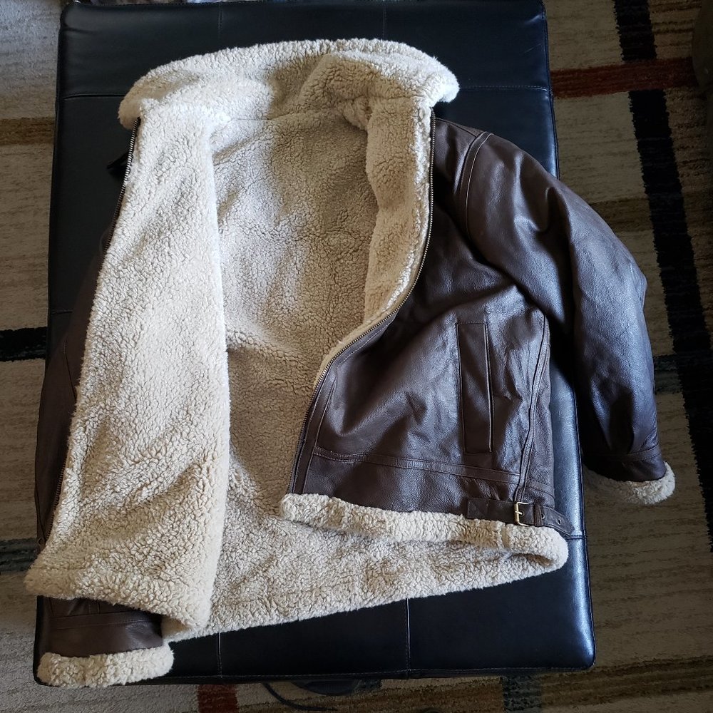 Sherpa Lined Leather Bomber Jacket